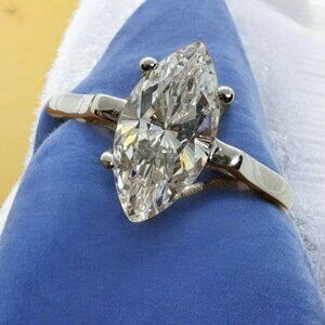 Sterling Silver Epiphany Platinum Clad Diamonique Ring size 9 Marquis 2 cttw
